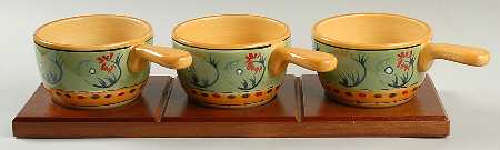 Esmeralda Dip Bowl Set-3 Bowls W/Wood Base
