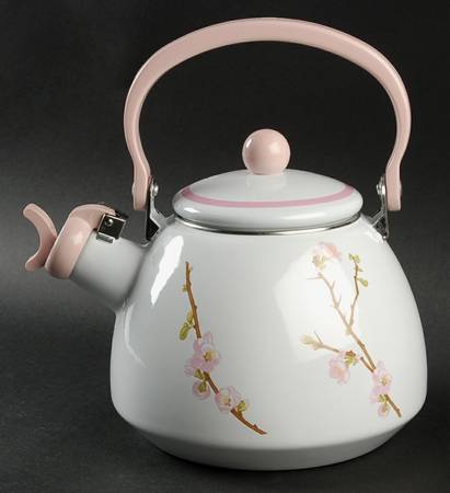 Cherry Blossom (Thin Body, Corelle) Metal Whistler Kettle & Lid