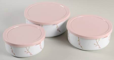 Cherry Blossom (Thin Body, Corelle) (3 Piece) Metal Bowl W/Plastic Lids (5", 6", 7")