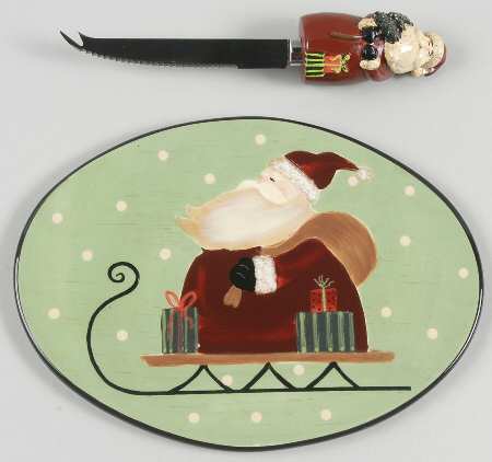 Sledding Santa Oval Cheese Plate with Knife