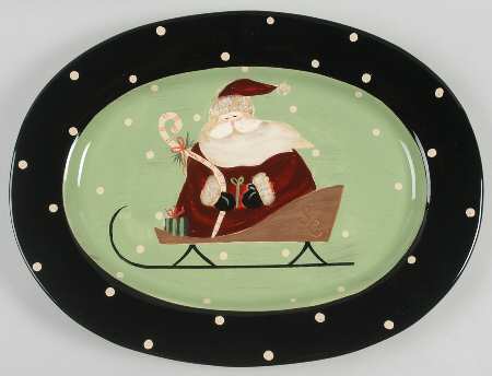 Sledding Santa 16" Oval Serving Platter