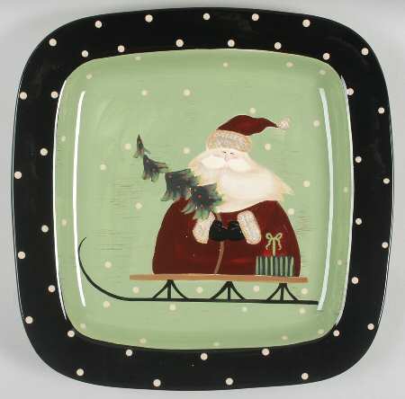 Sledding Santa 16" Square Serving Platter