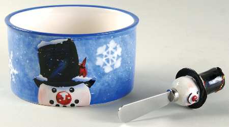 Top Hat Snowman (Blue) Dip Bowl & Spreader Set