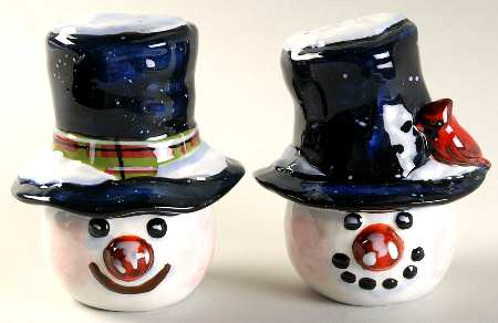Top Hat Snowman (Blue) Figural Salt & Pepper Set