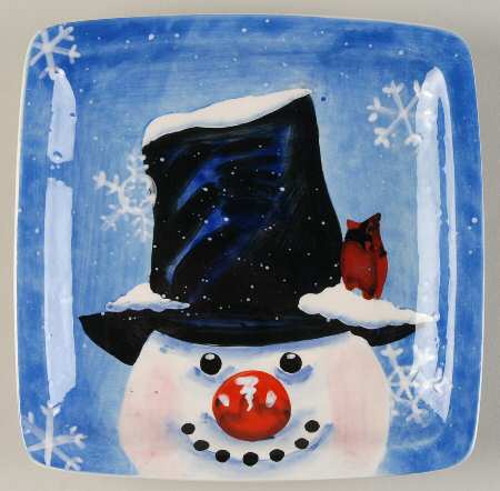 Top Hat Snowman (Blue) Canape Plate