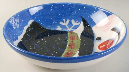 Top Hat Snowman (Blue) 13" Pasta Serving Bowl
