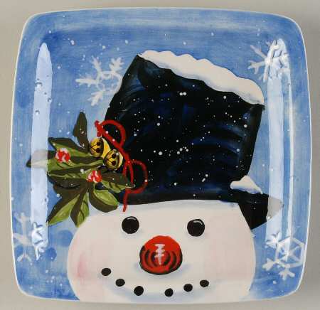 Top Hat Snowman (Blue) Canape Plate