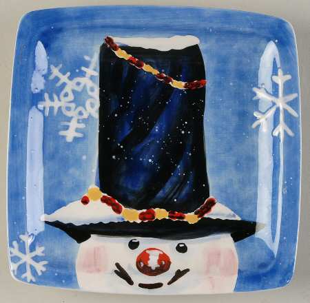 Top Hat Snowman (Blue) Canape Plate
