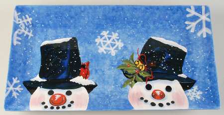 Top Hat Snowman (Blue) 18" Rectangular Serving Platter