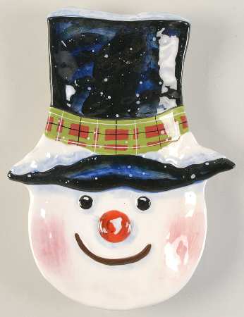 Top Hat Snowman (Blue) Figural Candy Plate