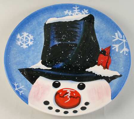 Top Hat Snowman (Blue) 16" Chop Plate (Round Platter)