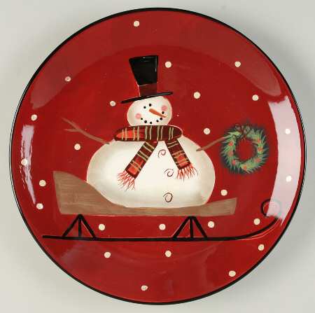 Sledding Snowman Dinner Plate