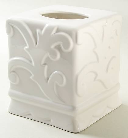 Arabesque White Square Tissue Box Cover