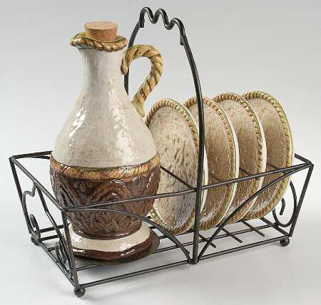 Medici Oil Set-7pc-Oil W/Cork Lid,4 Dip Plate&Metal Stand