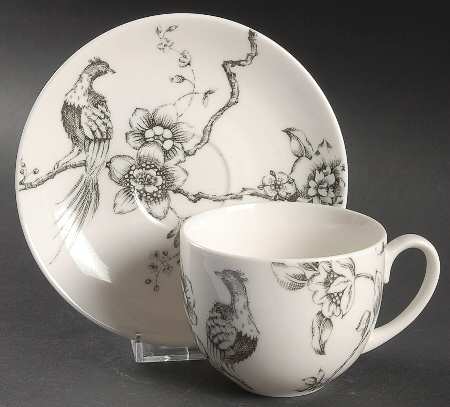 Black Toile Flat Cup & Saucer Set