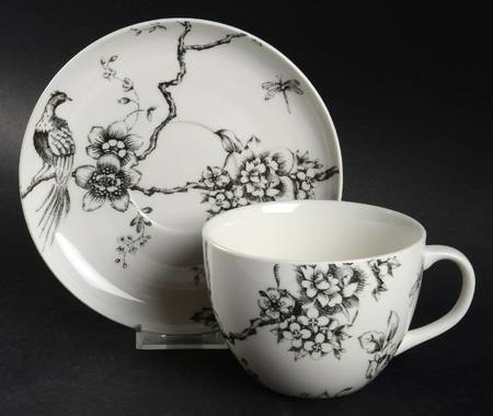 Black Toile Breakfast Cup & Saucer Set