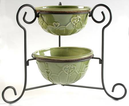 Elegant Rooster 2 8" Serving Bowls & Metal Stand