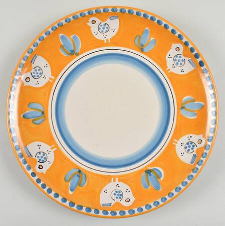 Campagna Chicken (Orange Border, Blue Dots) Large Dinner Plate