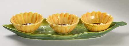 Sun Blossom Condiment Set-3 Open Bowls & Tray