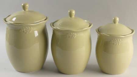 Cuisineware Green (Embossed Leaves) (3 Piece) Canister Set (Box Set)