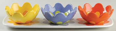 Modern Garden Condiment Set - Set of 3 Motif Bowls with Tray