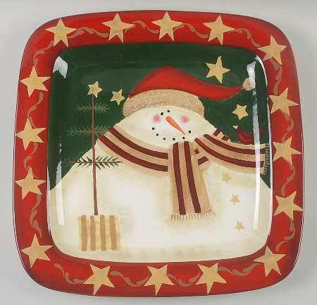 Starry Snowman 15" Square Serving Platter