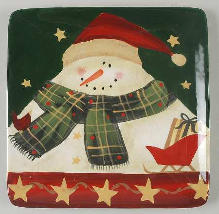 Starry Snowman Square Salad/Dessert Plate