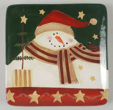 Starry Snowman Square Salad/Dessert Plate
