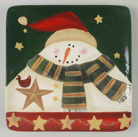 Starry Snowman Square Salad/Dessert Plate