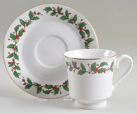 American Holly Footed Cup & Saucer Set
