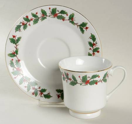 American Holly Footed Cup & Saucer Set