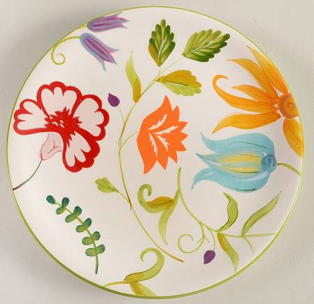 Floral Stripe Salad Plate by Clay Art