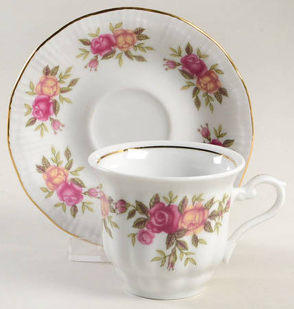 English Rose Flat Demitasse Cup & Saucer Set
