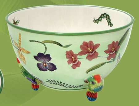 Parrotdise (Earthenware) 9" Footed Bowl