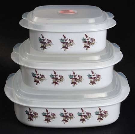 Twilight Grove (Corelle) (Set of 3)Square Plastic Microwave Bowl w/Vent Lid