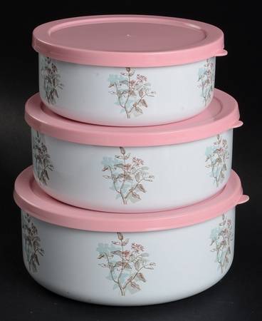 Twilight Grove (Corelle) (3 Piece) Metal Bowl W/Plastic Lids (5", 6", 7")