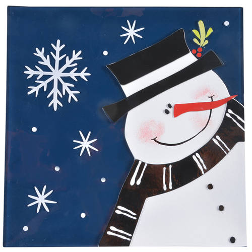 Snow Pals Blue 12" Glassware Square Platter