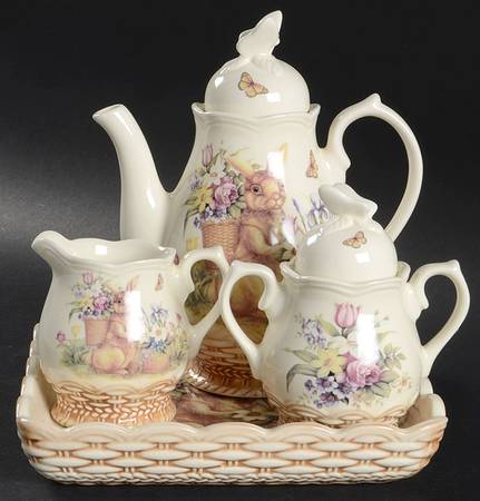 Easter Treasures 6 Piece Tea Set (TP, CR,SU,TRAY)