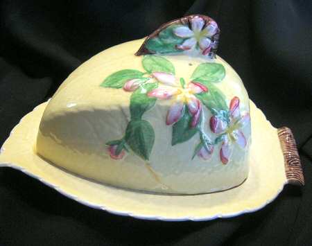 Apple Blossom Yellow Cheese Dish with Lid (Wedge)