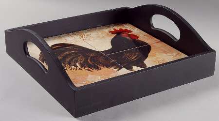 Avignon Morning Square Wood Tray with Tile Insert