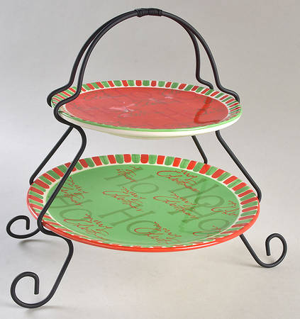 Ho Ho Ho 2 Tier Server Plates & Metal Stand