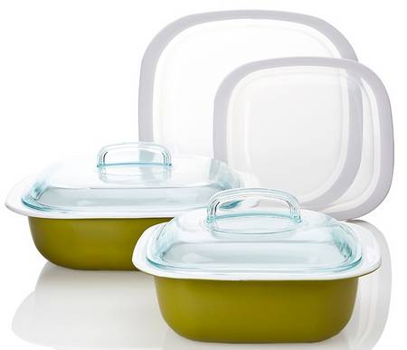 Strokes of Color (Brushed) Apple Green 1.5 Qt Square Baker W/Glass & Plastic Lid