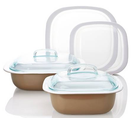 Strokes of Color (Brushed) Creamy Sand 1.5 Qt Square Baker W/Glass & Plastic Lid