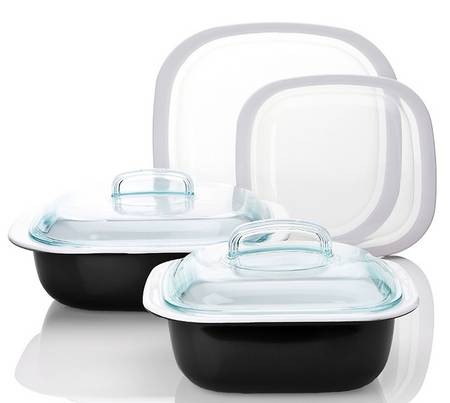 Strokes of Color (Brushed) Rich Black 1.5 Qt Square Baker W/Glass & Plastic Lid