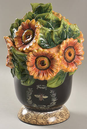French Sunflowers Figural Cookie Jar & Lid