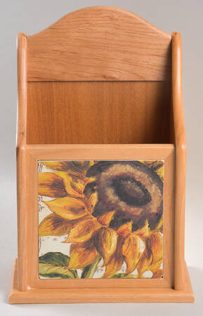 French Sunflowers 10" Natural Wood Letter Holder  HC