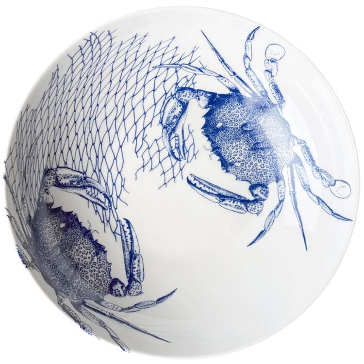 Crabs & Nets Blue 11" Round Serving Bowl