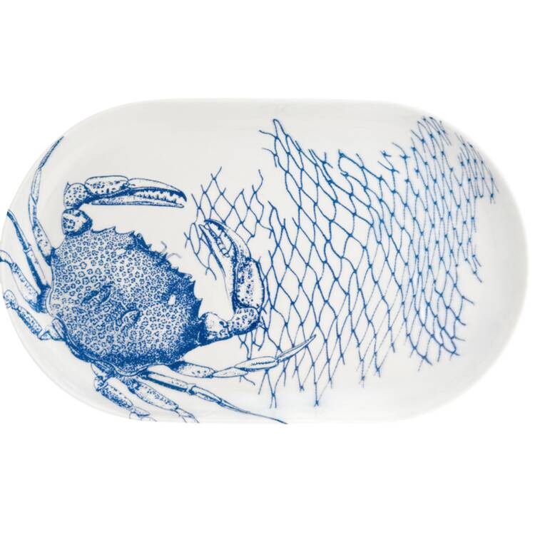 Crabs & Nets Blue 14" Oval Serving Platter