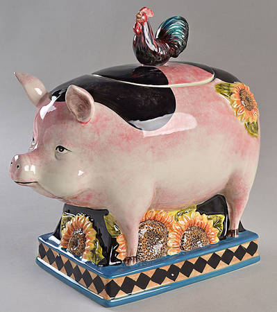 French Barnyard Figural Cookie Jar & Lid