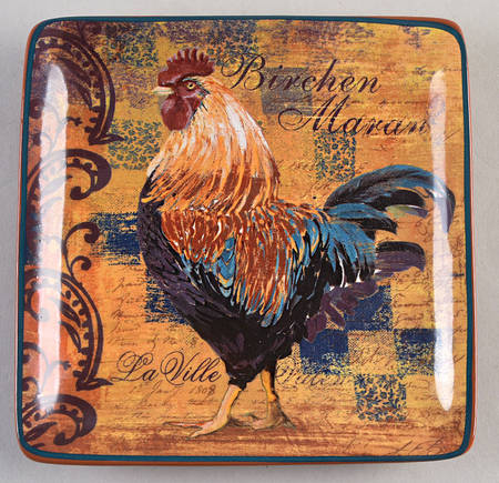 Rustic Rooster Square Canape Plate